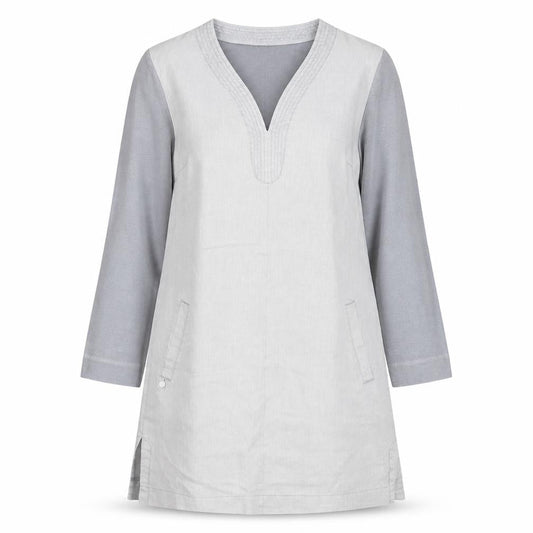 Front view of Sandwich women’s grey linen a-line, size UK 8, v-neck