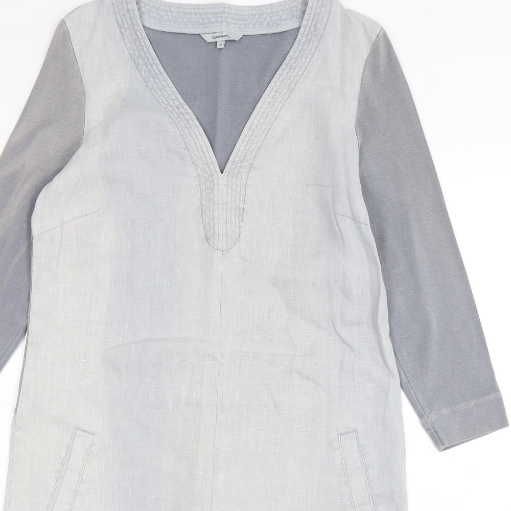 Sandwich Womens Grey  Linen A-Line  Size 8  V-Neck