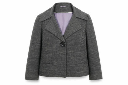 Front view of Ines women’s grey polyester jacket blazer, size UK 12