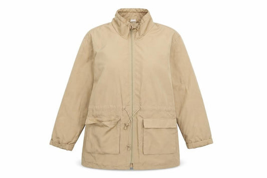 Front view of Preworn women’s beige windbreaker coat, size UK 16