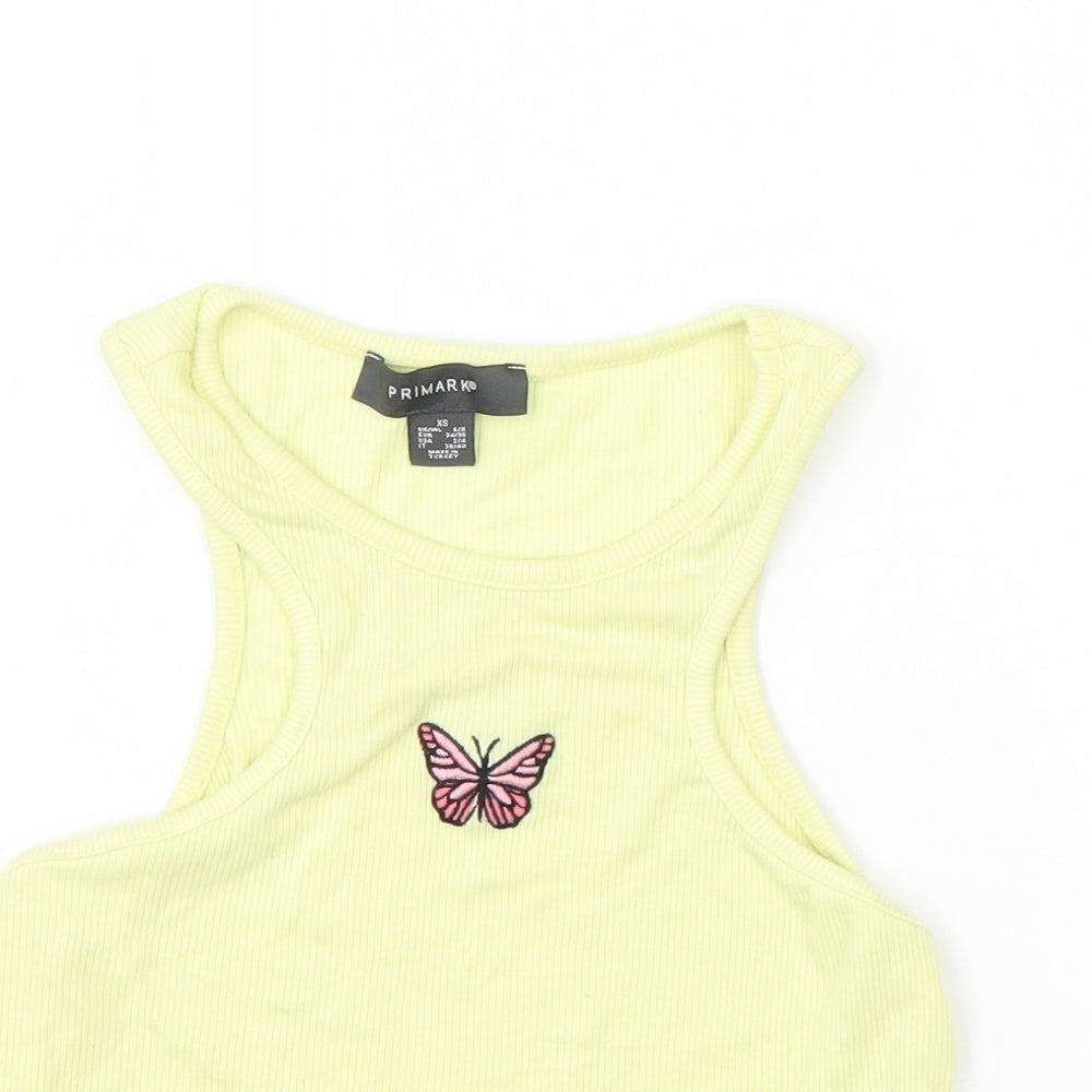 Primark Womens Yellow  Polyester Basic Tank Size 6 Boat Neck - Butterfly
