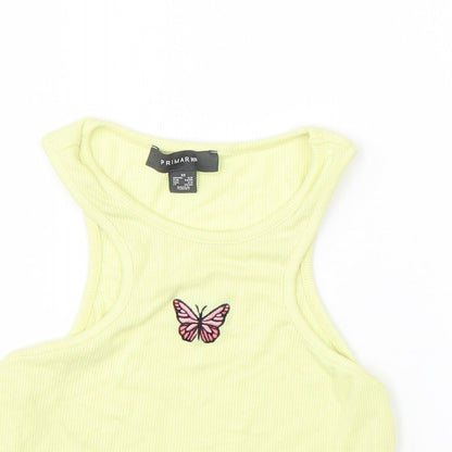 Primark Womens Yellow  Polyester Basic Tank Size 6 Boat Neck - Butterfly