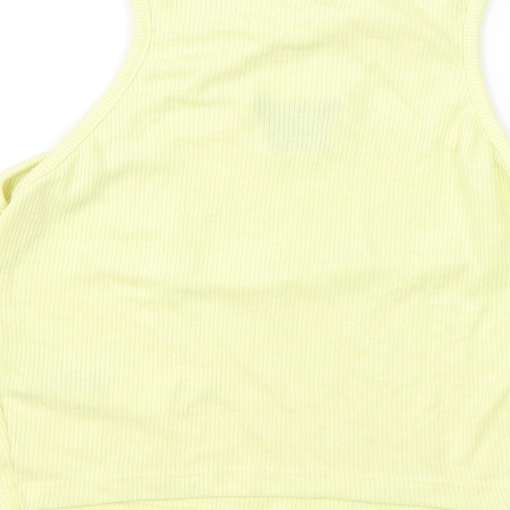 Primark Womens Yellow  Polyester Basic Tank Size 6 Boat Neck - Butterfly