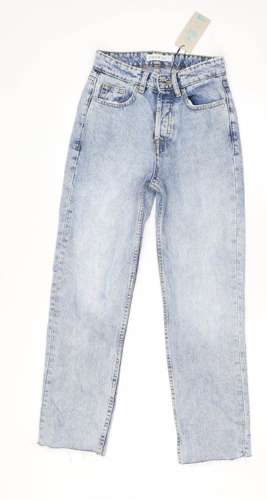 Denim & Co. Womens Blue  Cotton Straight Jeans Size 4 L25 in Regular Button