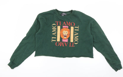 Additional front view of Primark women’s green cotton pullover sweatshirt, size UK 6, pullover - ti amo