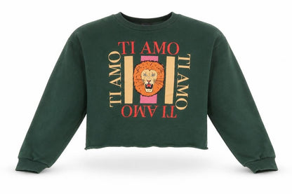 Front view of Primark women’s green cotton pullover sweatshirt, size UK 6, pullover - ti amo