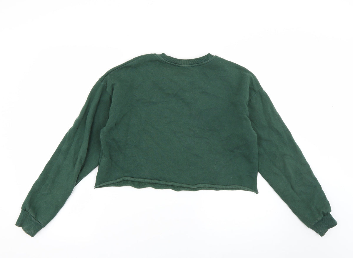 Back view of Primark women’s green cotton pullover sweatshirt, size UK 6, pullover - ti amo