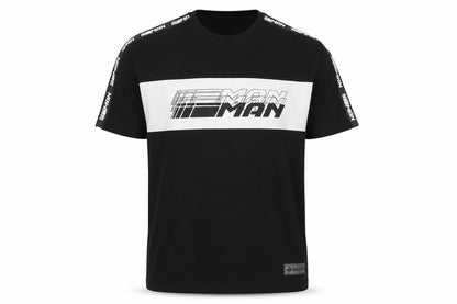 Front view of Boohoo men’s black cotton t-shirt, size S, roll neck