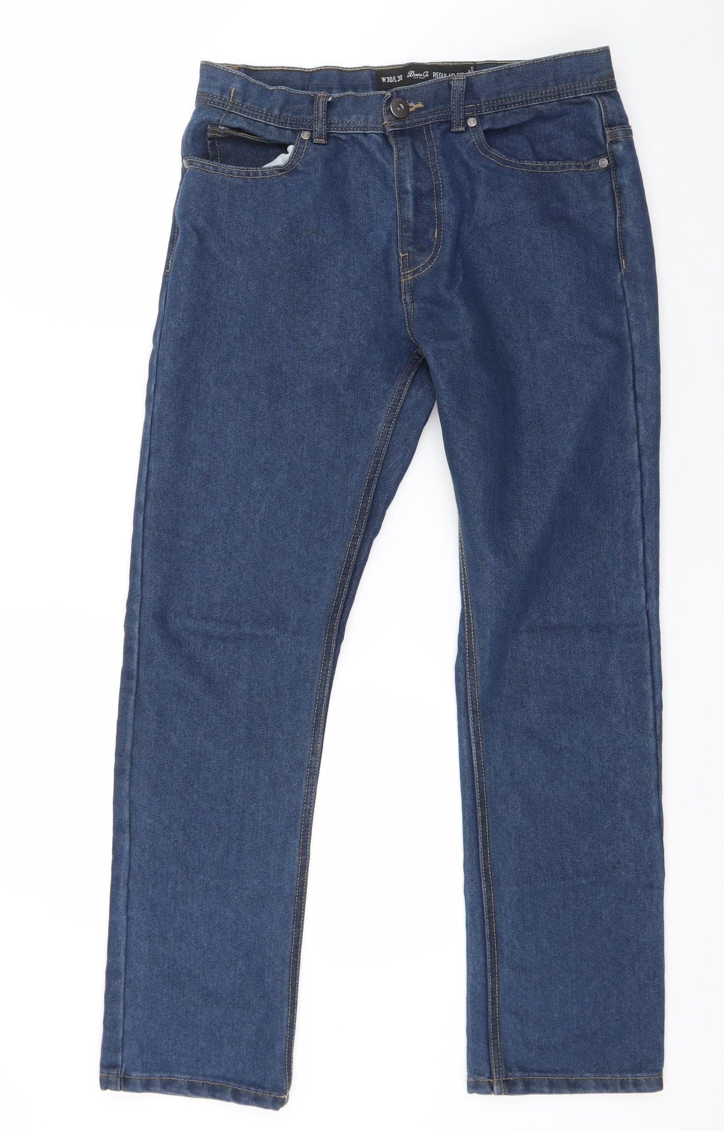 Denim & Co. Mens Blue  Cotton Straight Jeans Size 30 in L29 in Regular Button