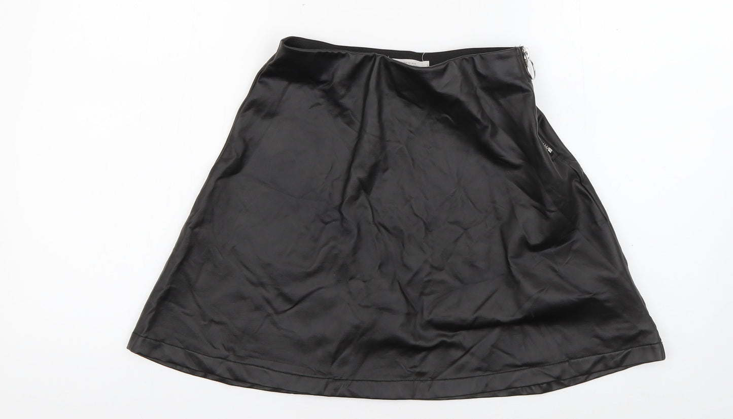 H&M Girls Black  Polyurethane Skater Skirt Size 12 Years  Regular