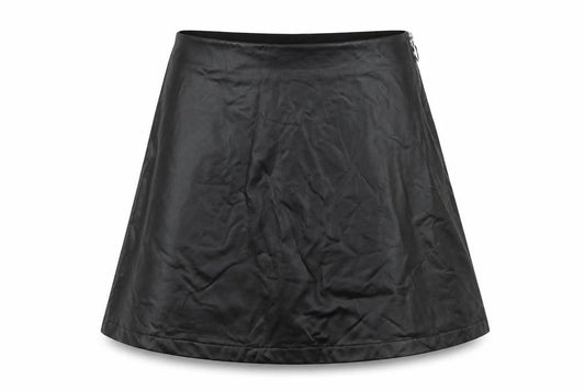 Front view of H&M girls’ black polyurethane skater skirt, size 12, years regular