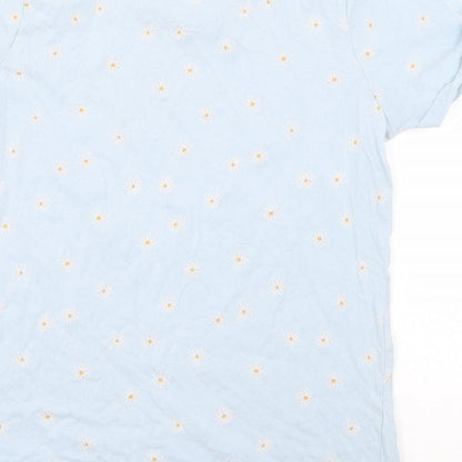 Primark Girls Blue Floral Cotton Basic T-Shirt Size 12-13 Years Round Neck Pullover - No Rain, No Flowers