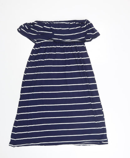 Marietta Womens Blue Striped  A-Line  Size S  Off the Shoulder