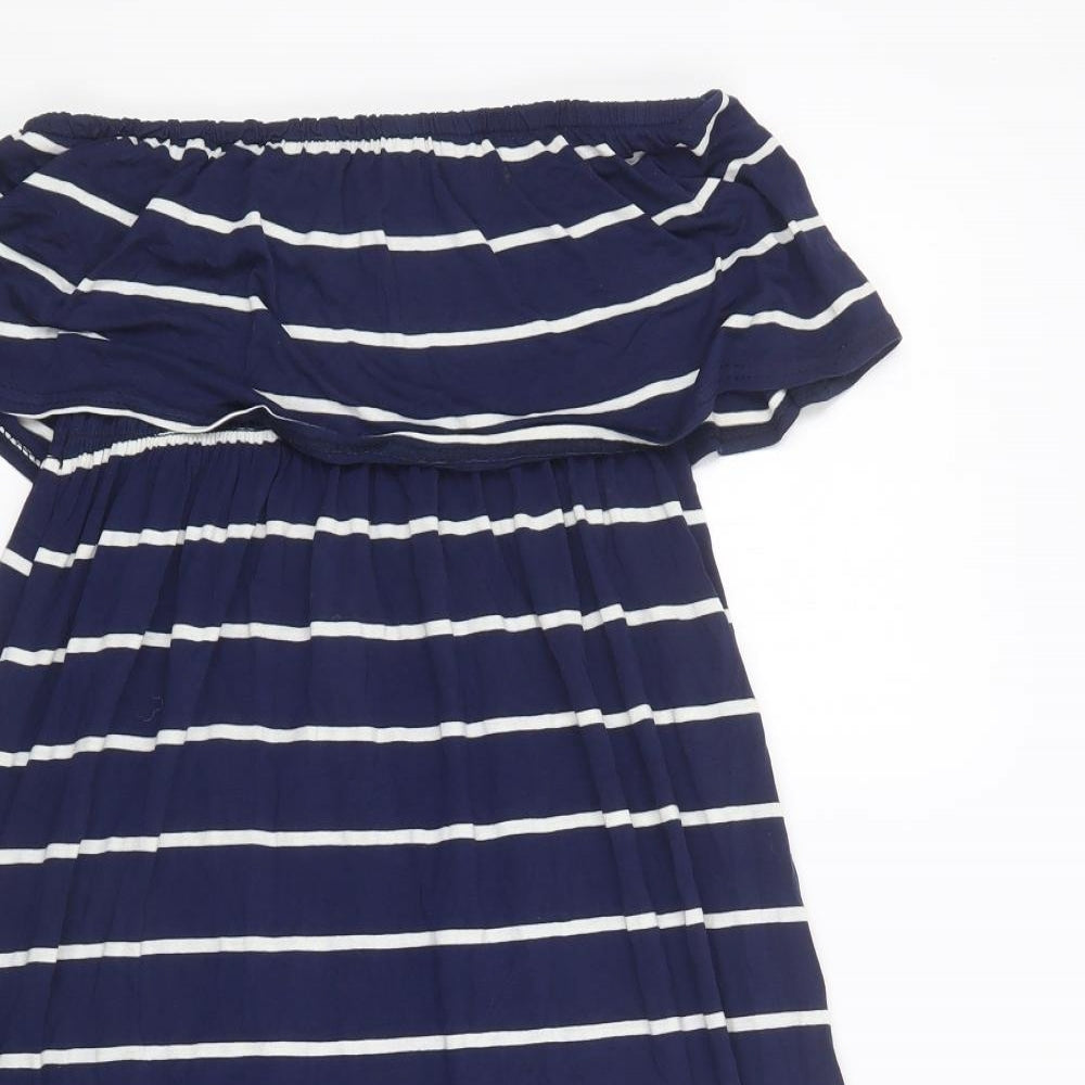 Marietta Womens Blue Striped  A-Line  Size S  Off the Shoulder