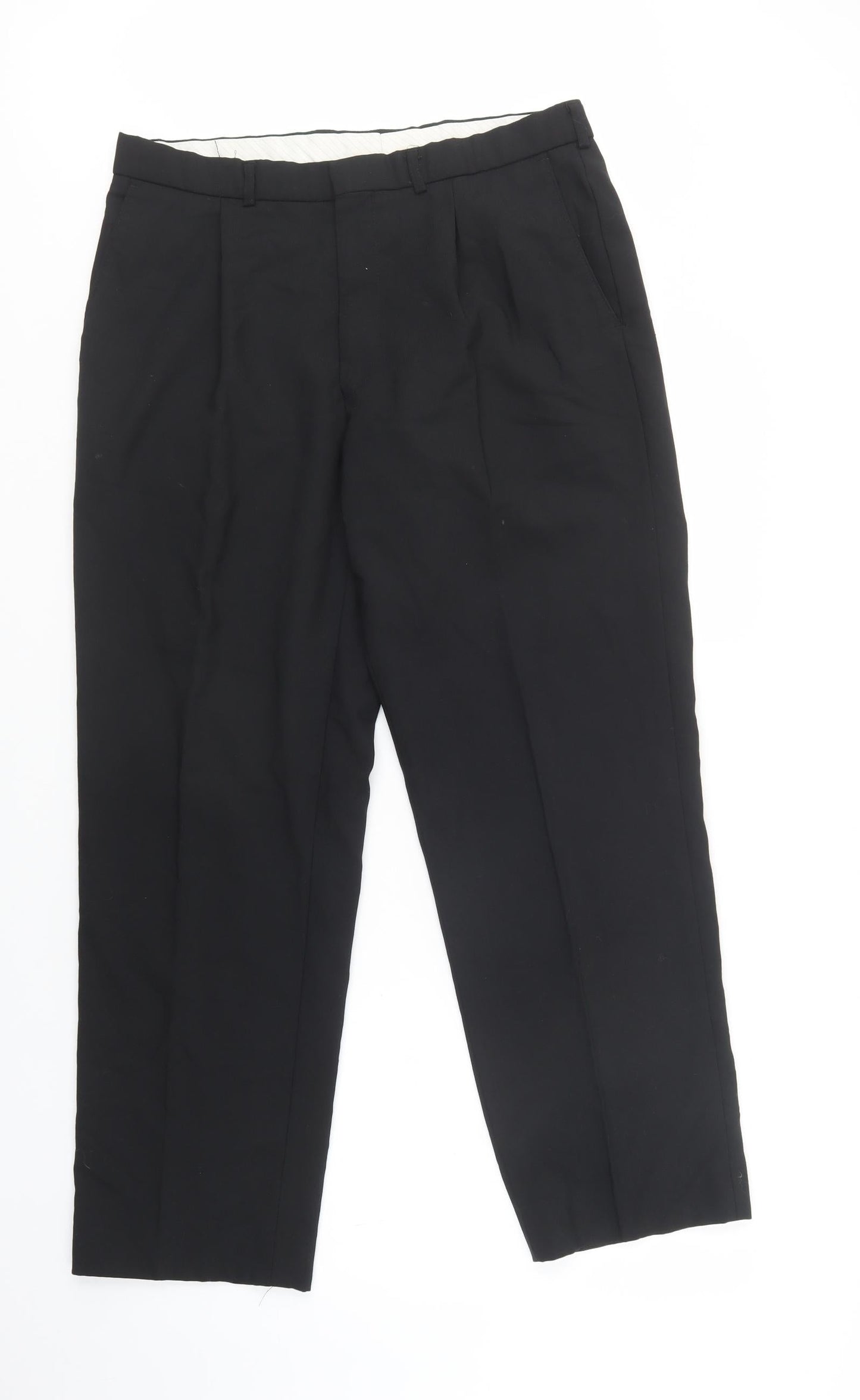 M&S Mens Black  Polyester Dress Pants Trousers Size 34 L29 in Regular Hook & Loop