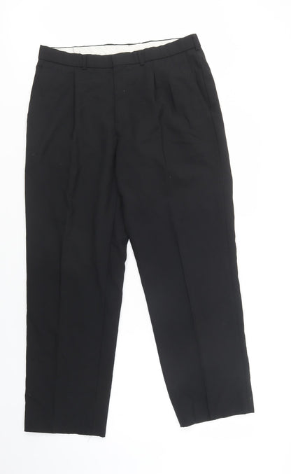 M&S Mens Black  Polyester Dress Pants Trousers Size 34 L29 in Regular Hook & Loop