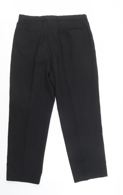 M&S Mens Black  Polyester Dress Pants Trousers Size 34 L29 in Regular Hook & Loop