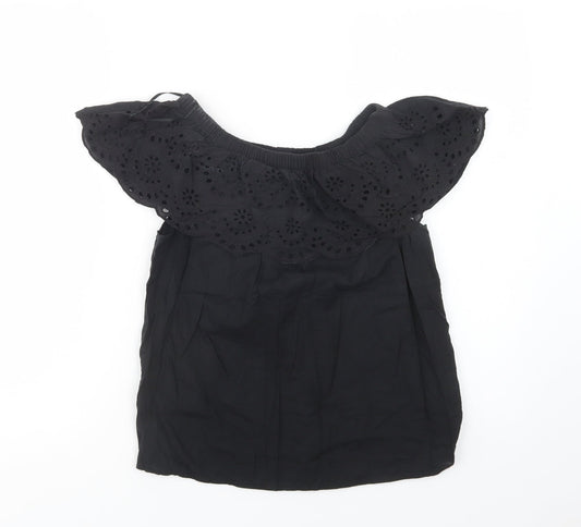 Primark Womens Black  Cotton Basic Blouse Size 8 Off the Shoulder