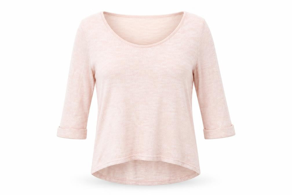 Front view of Newq Look women’s pink round neck viscose jumper, size UK 12