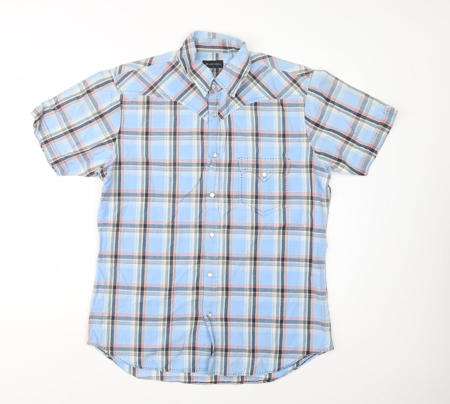 Mens UK Size L Burton Blue  Button-Up Short Sleeve Casual Shirt