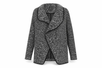 Front view of New Look women’s grey v-neck polyester cardigan jumper, size UK 8
