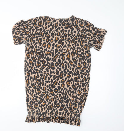 I Saw It First  Womens Brown Animal Print Polyester T-Shirt Dress  Size 6  Crew Neck