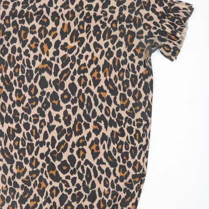 I Saw It First  Womens Brown Animal Print Polyester T-Shirt Dress  Size 6  Crew Neck