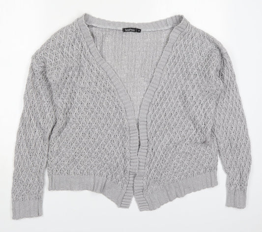 Boohoo Womens Grey V-Neck  Acrylic Cardigan Jumper Size M