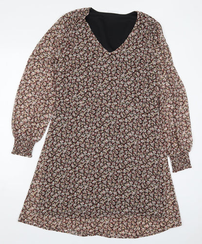 Villa Womens Multicoloured Floral Polyester A-Line  Size 8  V-Neck Pullover