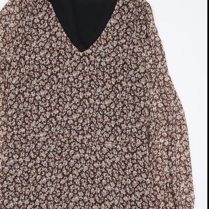 Villa Womens Multicoloured Floral Polyester A-Line  Size 8  V-Neck Pullover