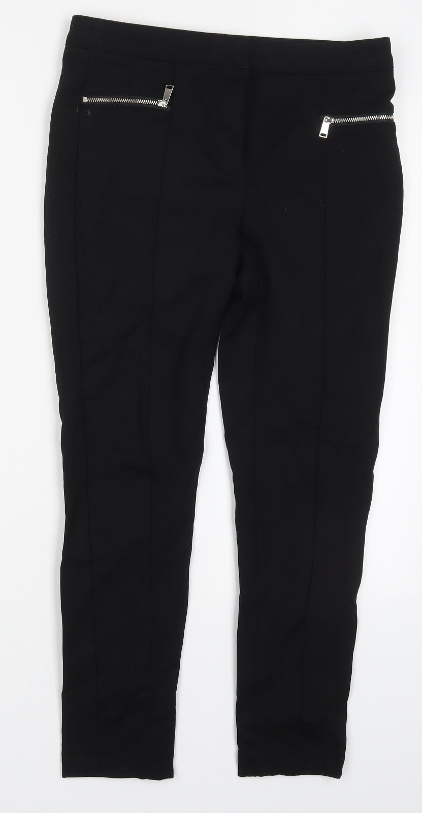 F&F Womens Black  Viscose Trousers  Size 8 L24 in Regular Hook & Eye