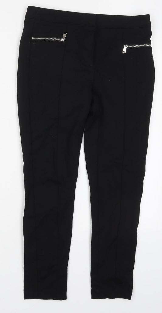 F&F Womens Black  Viscose Trousers  Size 8 L24 in Regular Hook & Eye