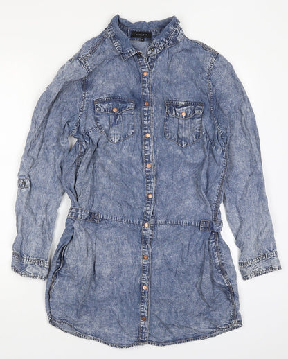 New Look Womens Blue  Lyocell Shirt Dress  Size 12  Collared Button
