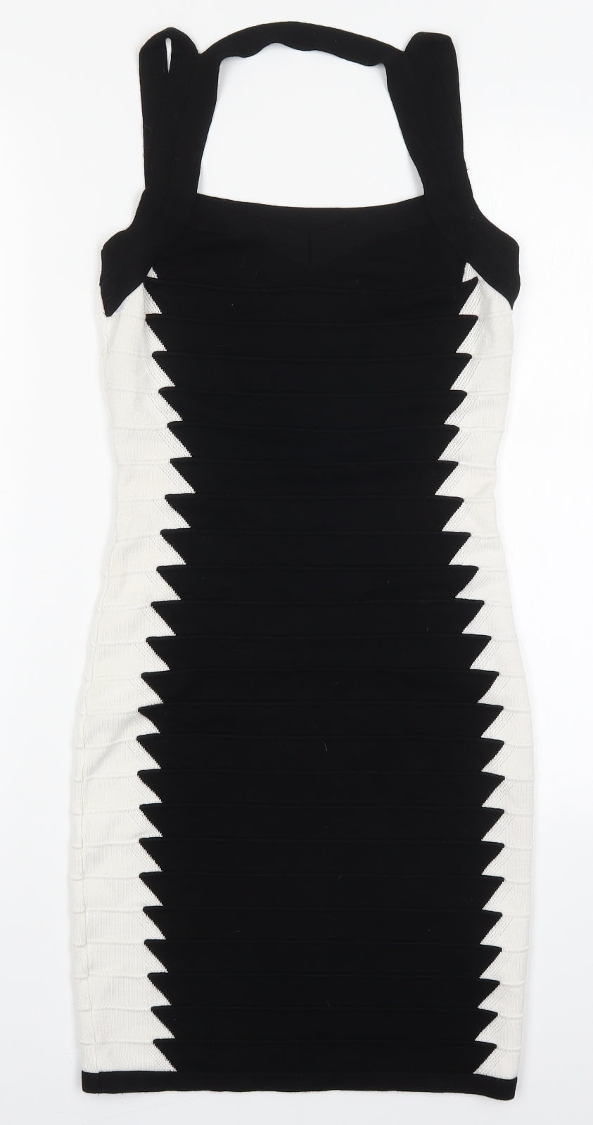 Boohoo Womens Black  Cotton Bodycon  Size 10  Square Neck Pullover - Black and White
