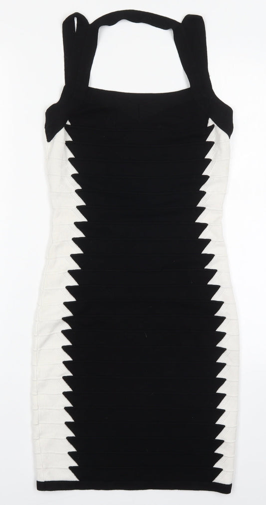 Boohoo Womens Black  Cotton Bodycon  Size 10  Square Neck Pullover - Black and White