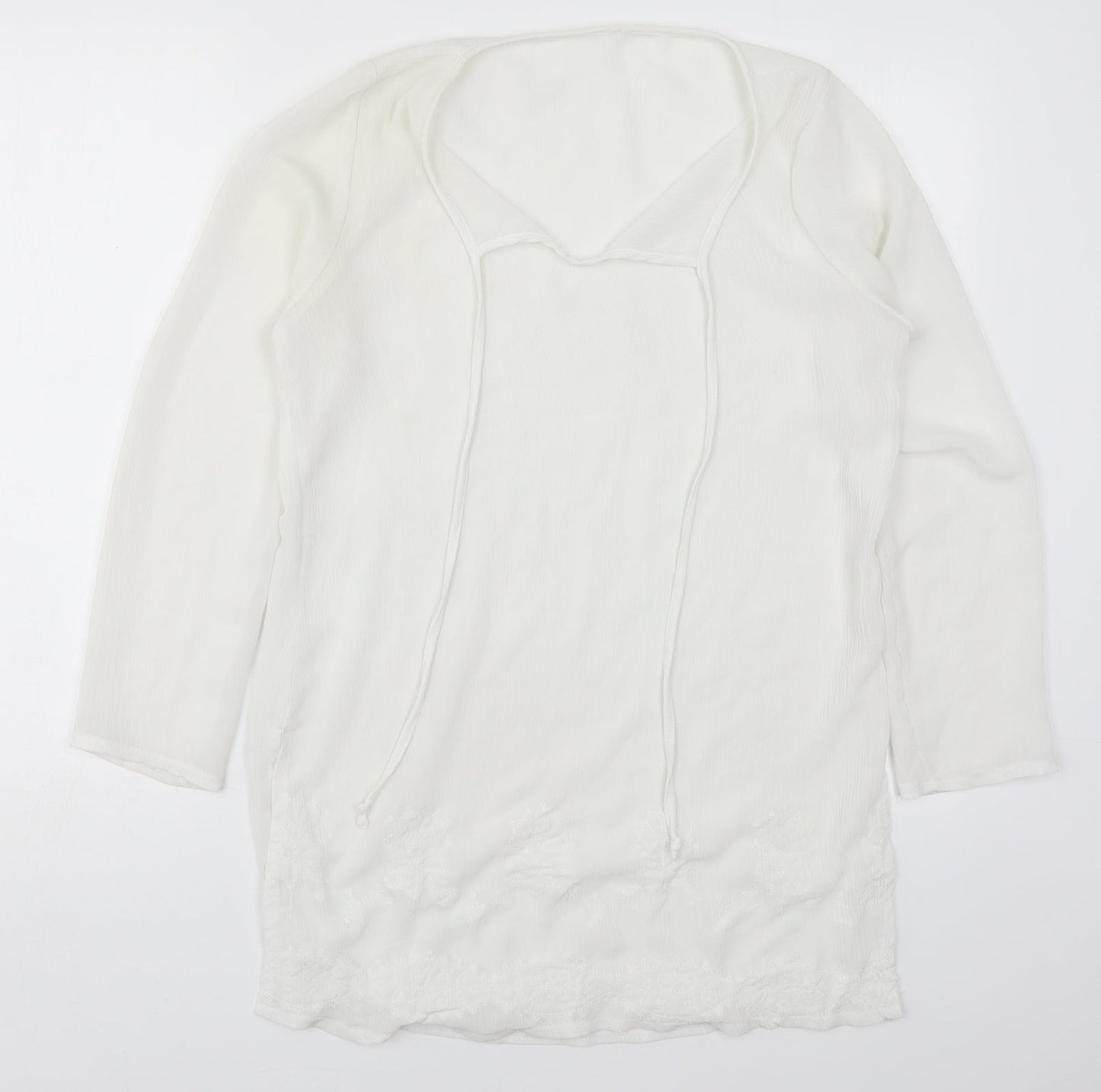 Preworn Womens White  Polyester Basic Blouse Size 10 V-Neck