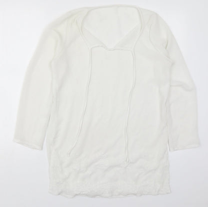 Preworn Womens White  Polyester Basic Blouse Size 10 V-Neck