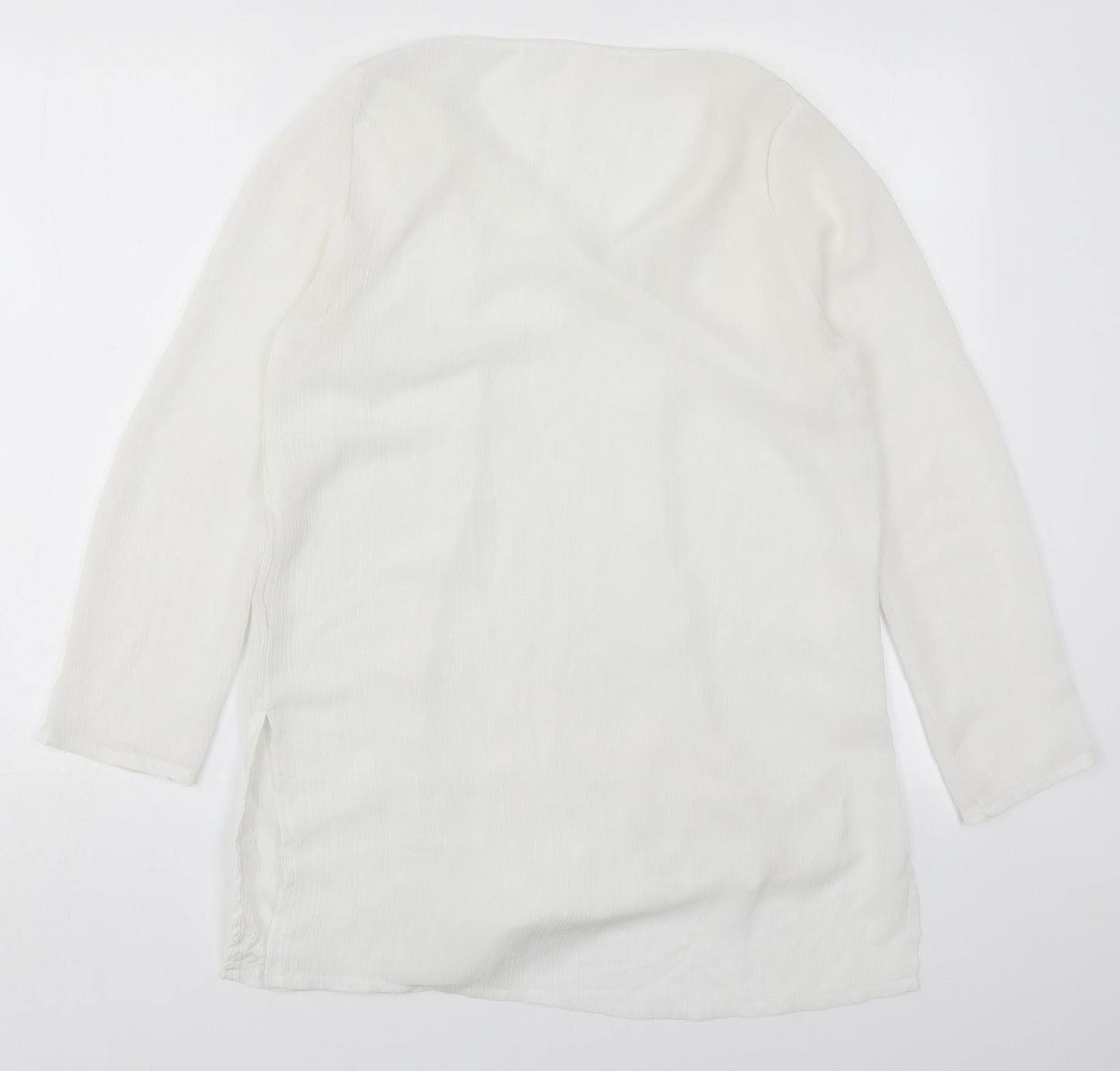Preworn Womens White  Polyester Basic Blouse Size 10 V-Neck