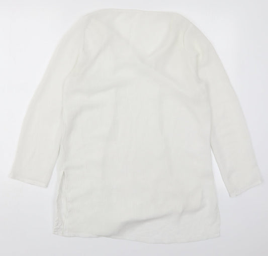 Preworn Womens White  Polyester Basic Blouse Size 10 V-Neck