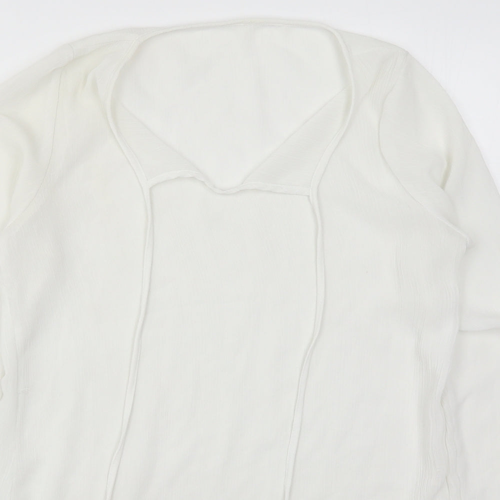 Preworn Womens White  Polyester Basic Blouse Size 10 V-Neck