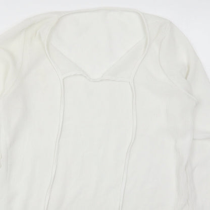 Preworn Womens White  Polyester Basic Blouse Size 10 V-Neck