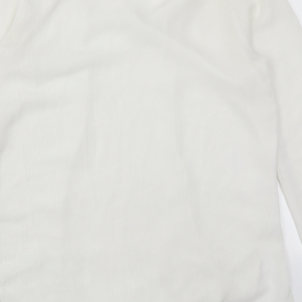 Preworn Womens White  Polyester Basic Blouse Size 10 V-Neck