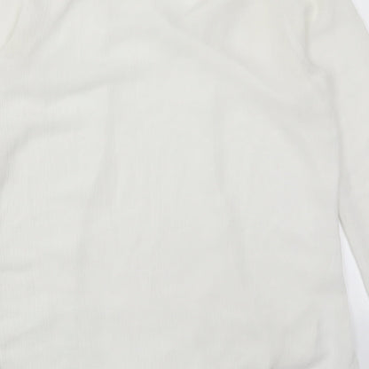Preworn Womens White  Polyester Basic Blouse Size 10 V-Neck