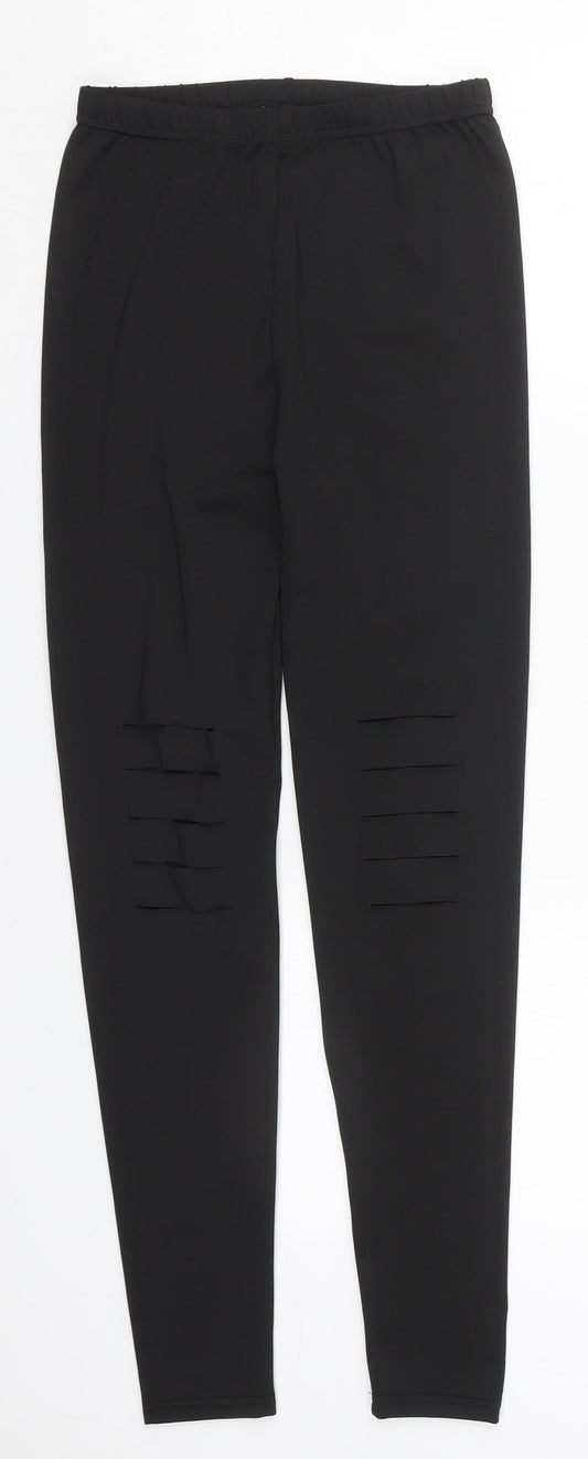 SheIn Womens Black  Polyester Carrot Leggings Size S L26 in   - Distressed Look