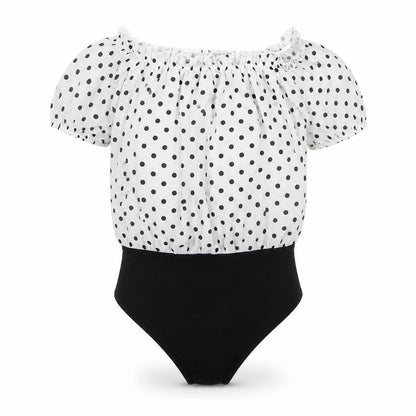 Boohoo Womens White Polka Dot Polyester Bodysuit One-Piece Size 6  Pullover - Black and White