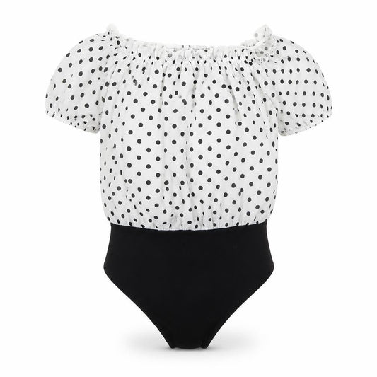 Boohoo Womens White Polka Dot Polyester Bodysuit One-Piece Size 6  Pullover - Black and White