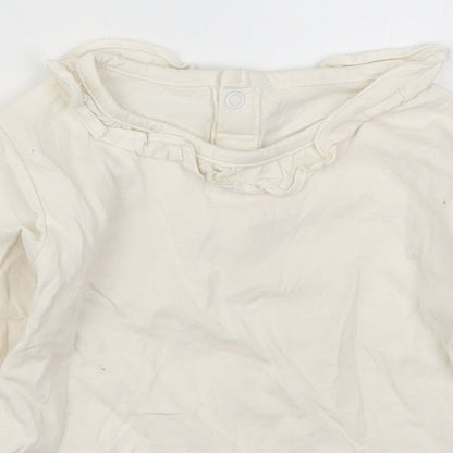 Marks and Spencer Girls White  Cotton Basic T-Shirt Size 18-24 Months Round Neck Pullover