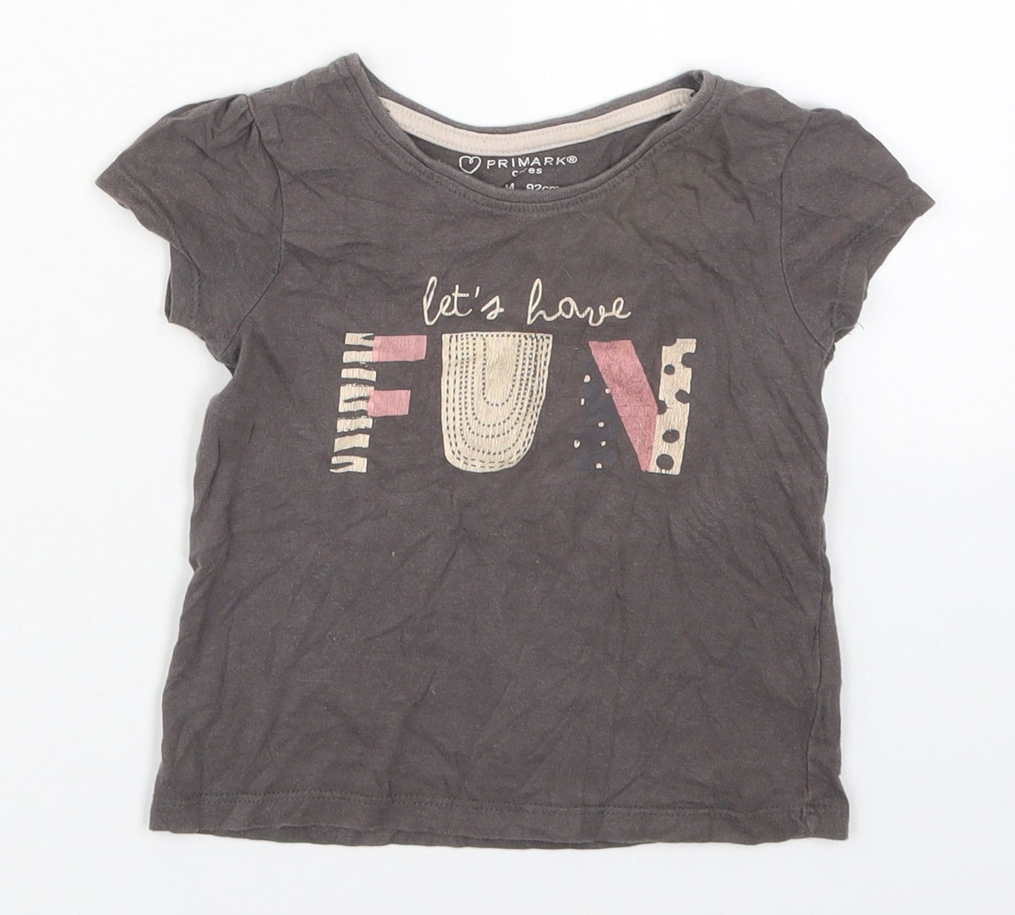 Primark Girls Grey  Cotton Basic T-Shirt Size 18-24 Months Crew Neck Pullover - Let's Have Fun