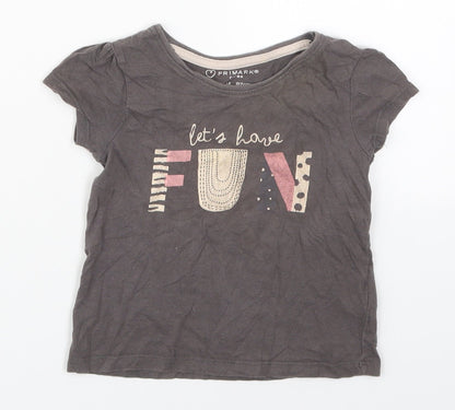Primark Girls Grey  Cotton Basic T-Shirt Size 18-24 Months Crew Neck Pullover - Let's Have Fun