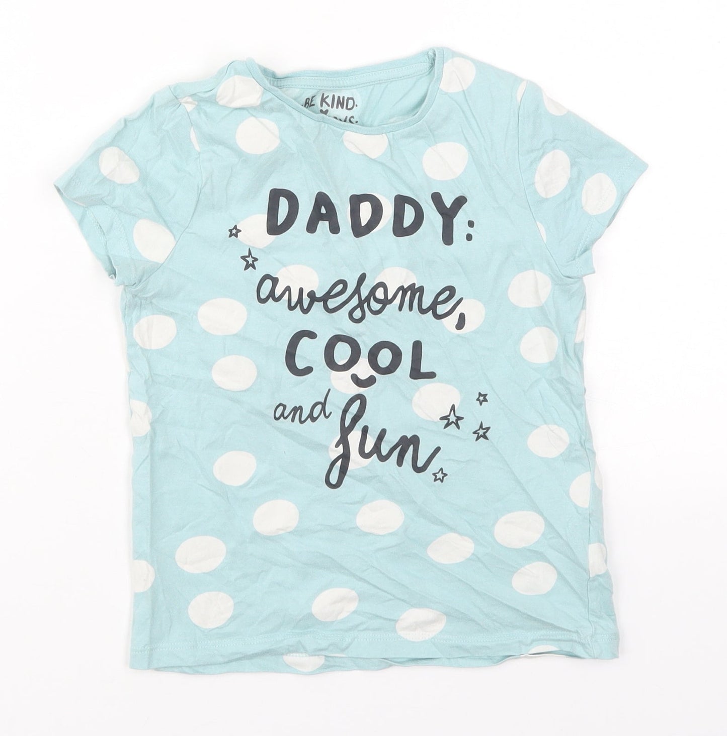 F&F Boys Blue Polka Dot Cotton  Pyjama Top Size 6-7 Years  Pullover - Daddy Awesome Cool and Fun
